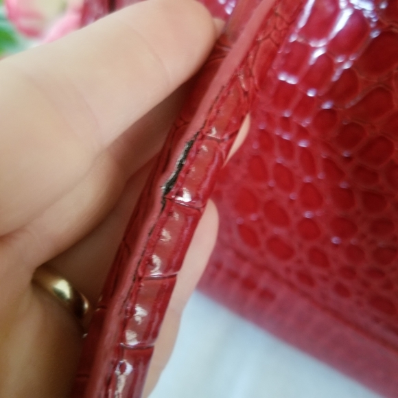 3/$28 NYC Red Tote Bag Croc Faux Leather Design - Picture 14 of 16